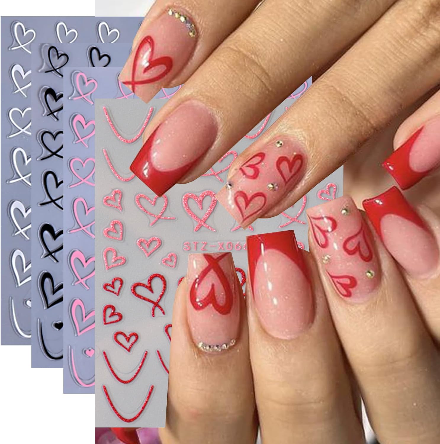 Bsbtbz 3D heart nail stickers front view packaging