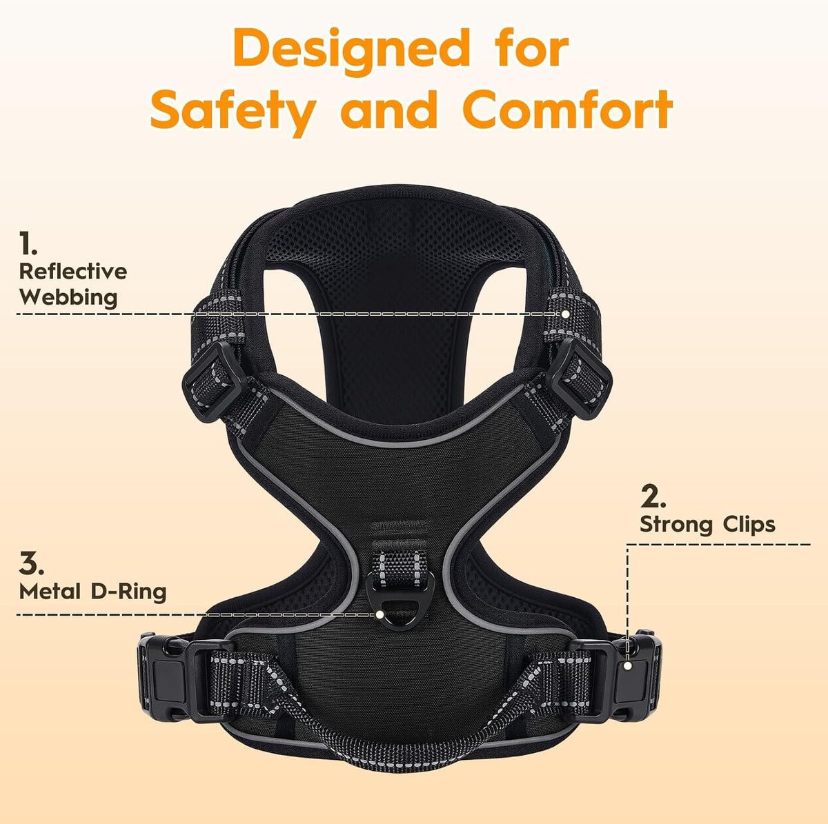 Zero Zoo safety dog harness demonstrating the 360 degree reflective strips in low light