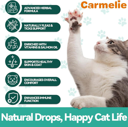 Carmelie cat pest protection supplement ingredient list showing wormwood and vitamins