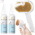 VVWVVW pet steam brush front view showing the ergonomic green handle and integrated cool mist spray button