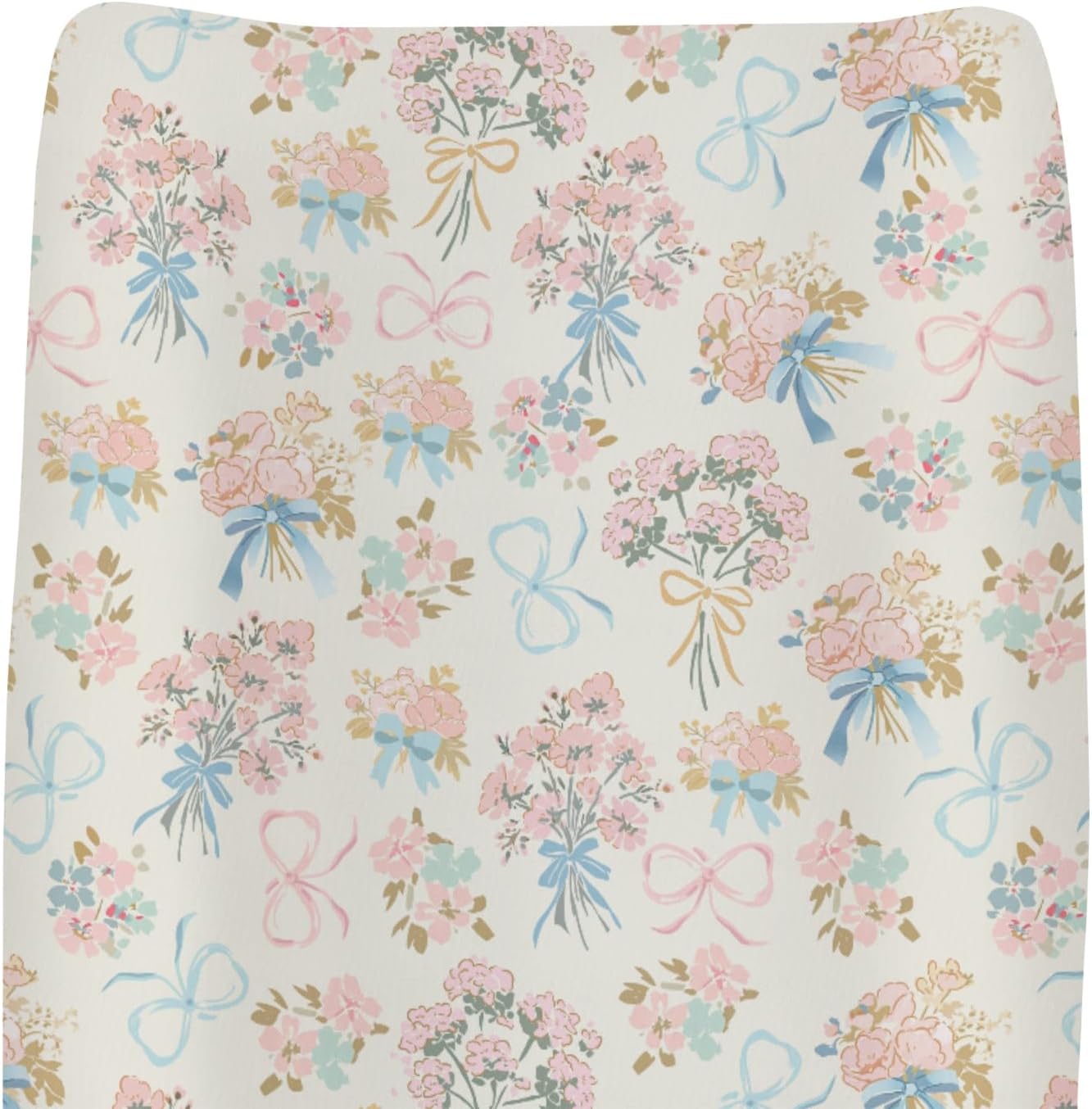 Zoubqchy Pastel Floral Bows Changing Pad Cover top view