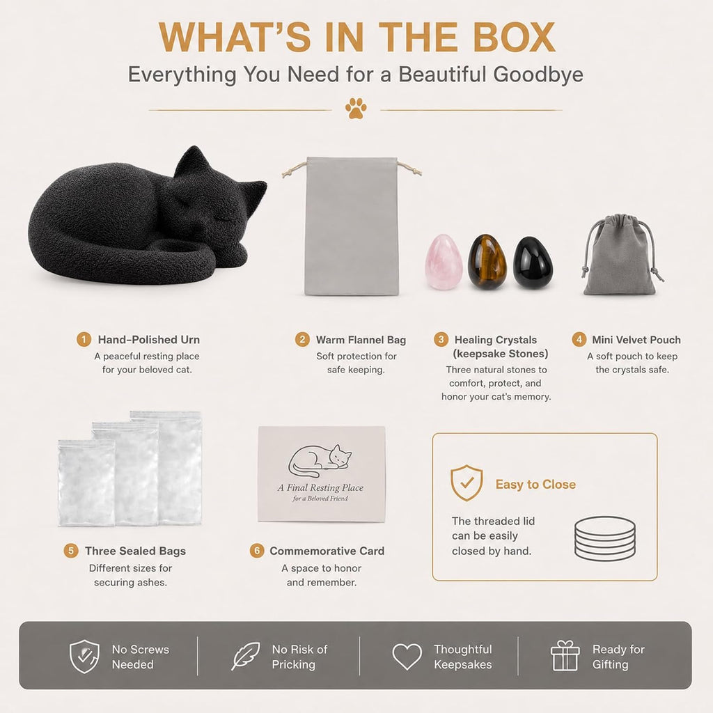 Black Cat Urn for Ashes with Crystal Stones Memorial Keepsake - Image 3