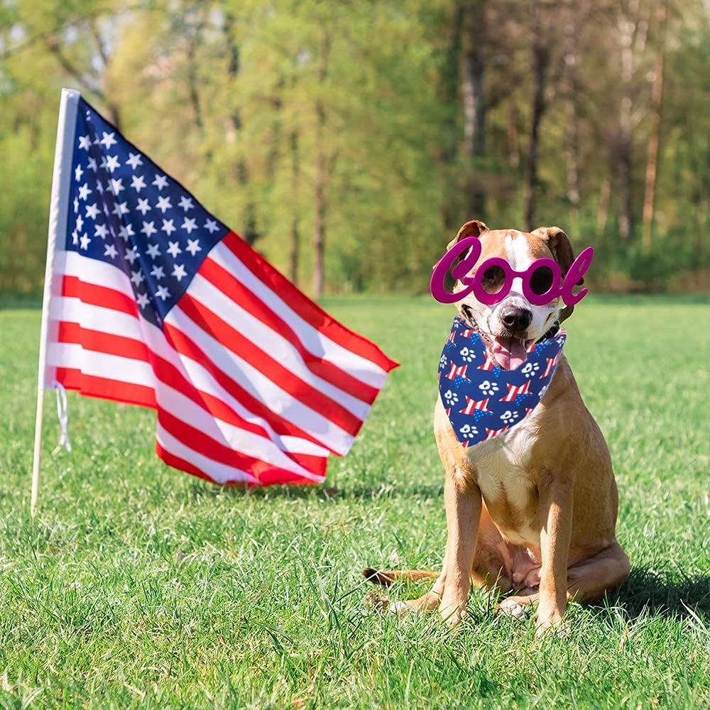 ADOGGYGO patriotic pet scarf showcasing the reversible red and blue star patterns