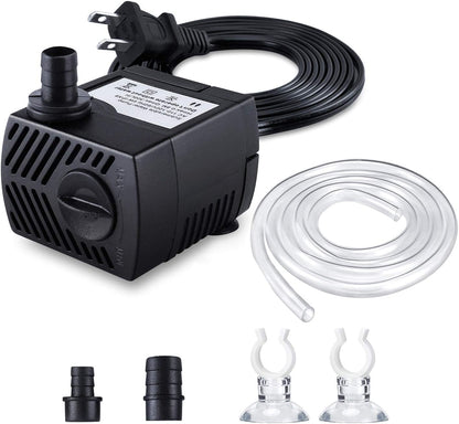 CWKJ Fountain Pump front view showing the compact black submersible design and adjustable flow knob.