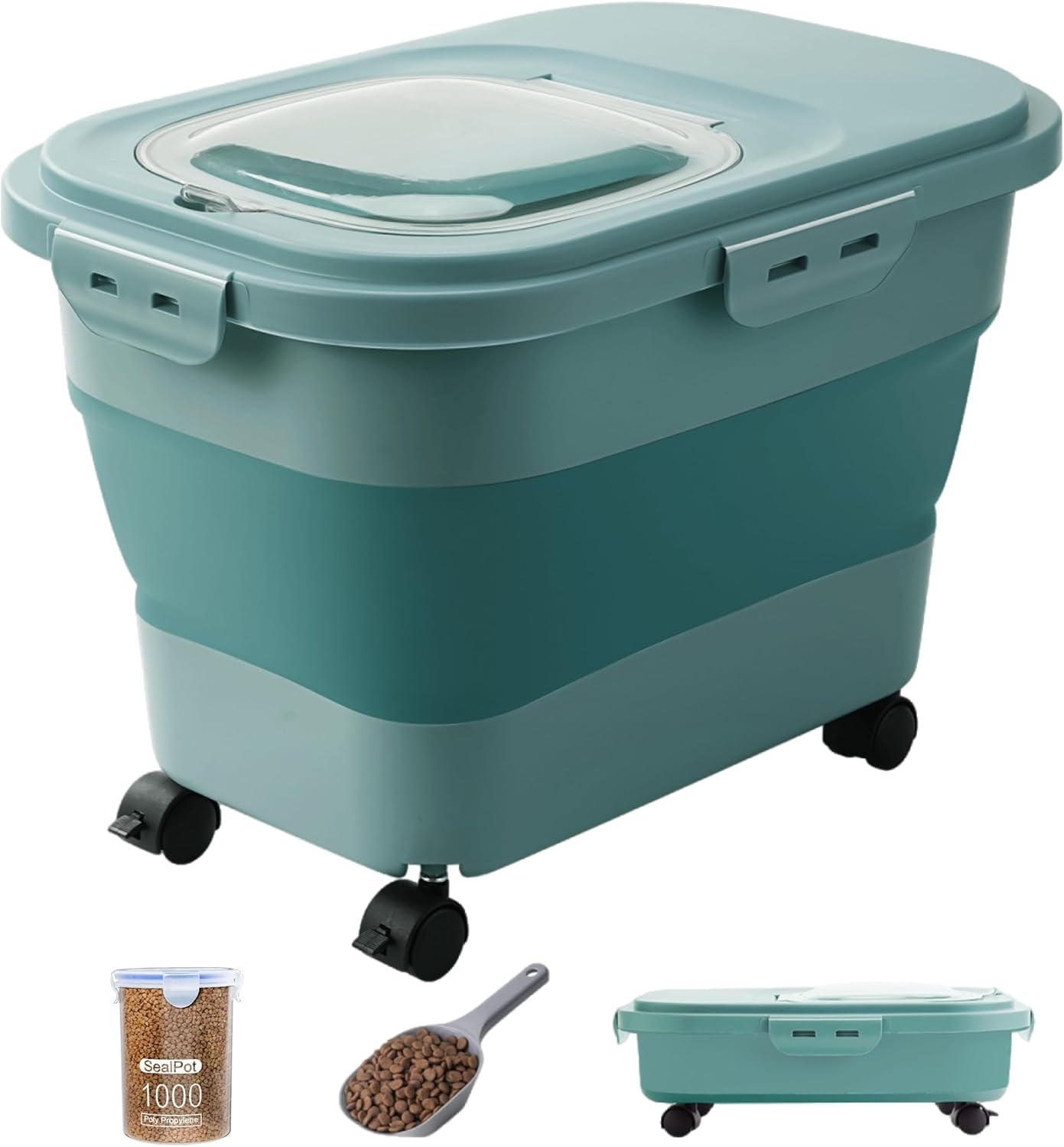 20-23 Lbs Dog Food Storage Container - Collapsible Dog Food Container with Attachable Casters and Scoop,Travel Silicone Bowl, Pet Food Storage Containers to Keep Dry Food Fresh,Easy to Move - Image 14