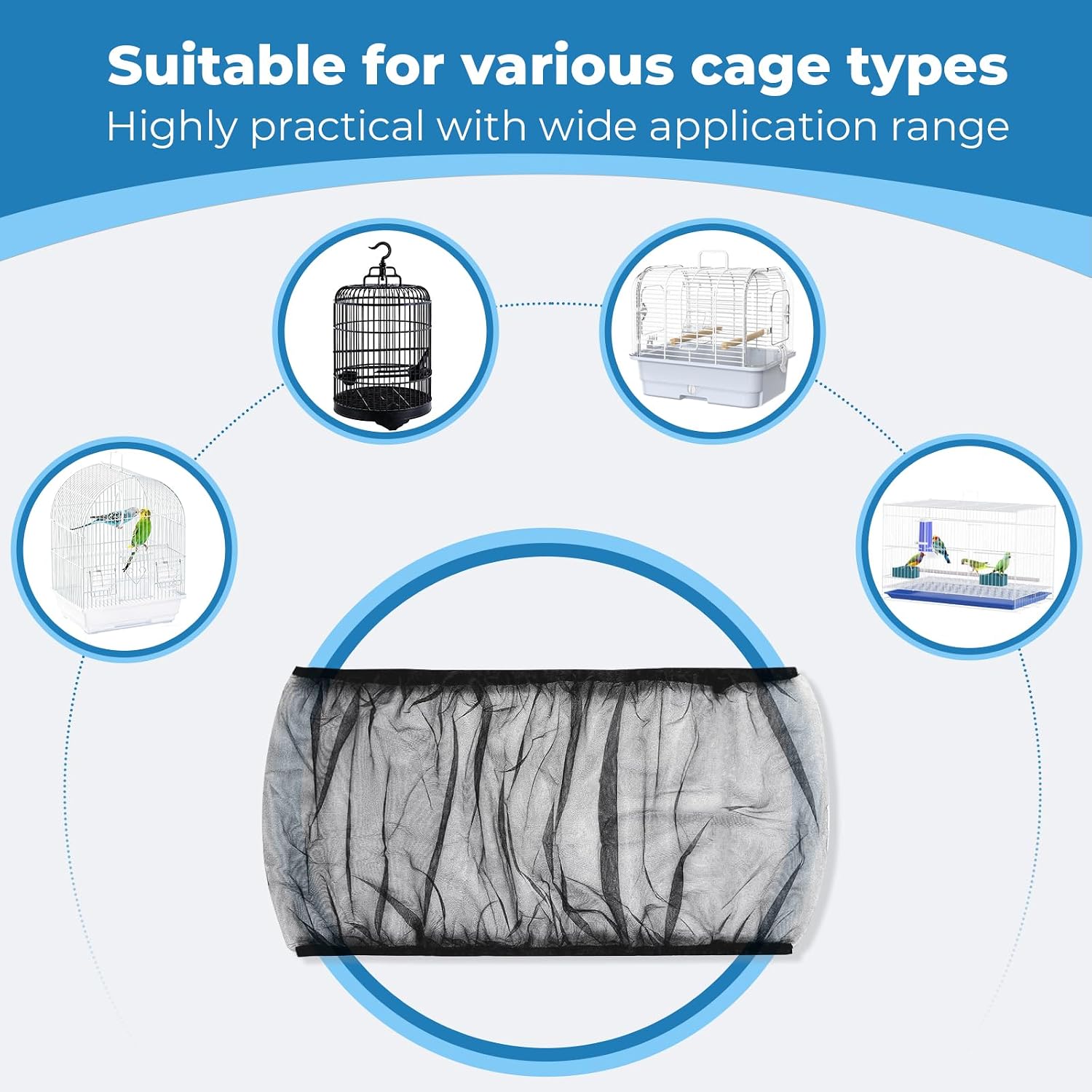 SFIELCAPA reusable nylon mesh cover skirt capturing scattered food and debris around bird enclosure base