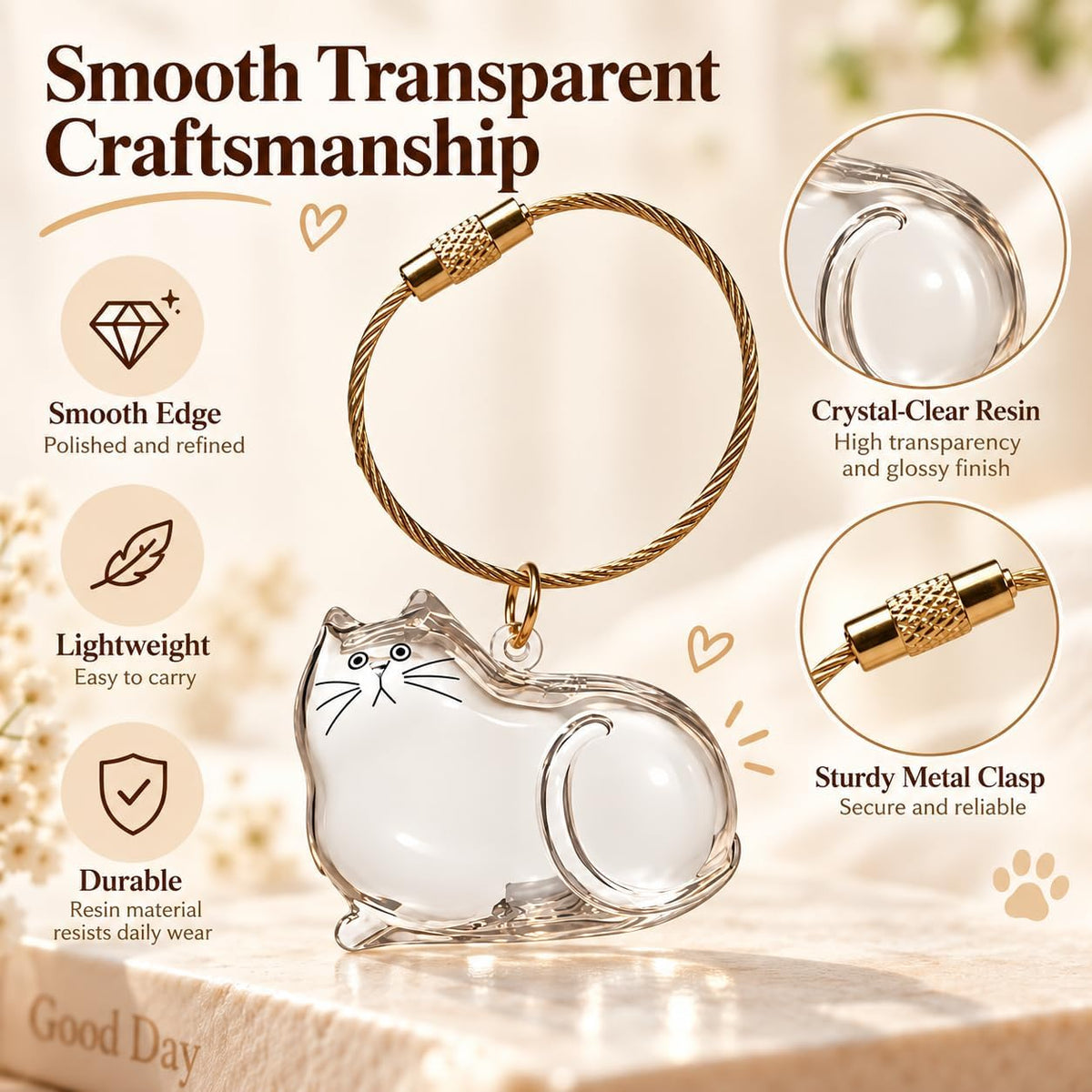 Cat Fur Memorial Keychain Keepsake Capsule Hair Storage Pendant for Pet Remembrance Fillable - Image 5