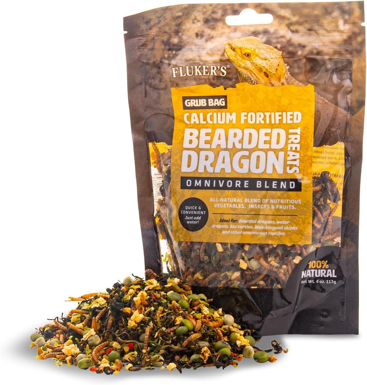 Flukers all natural omnivore blend reptile food resealable bag