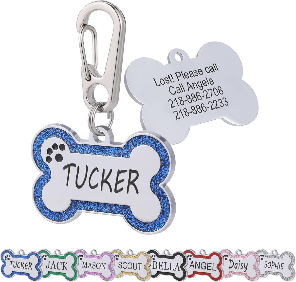 Personalized Stainless Steel Pet ID Tags with Glittery Bone Design - DEEP Engraved Dog Tags Engraved for Pets Customized with 5 Lines Dogs and Cats Pets - Image 14