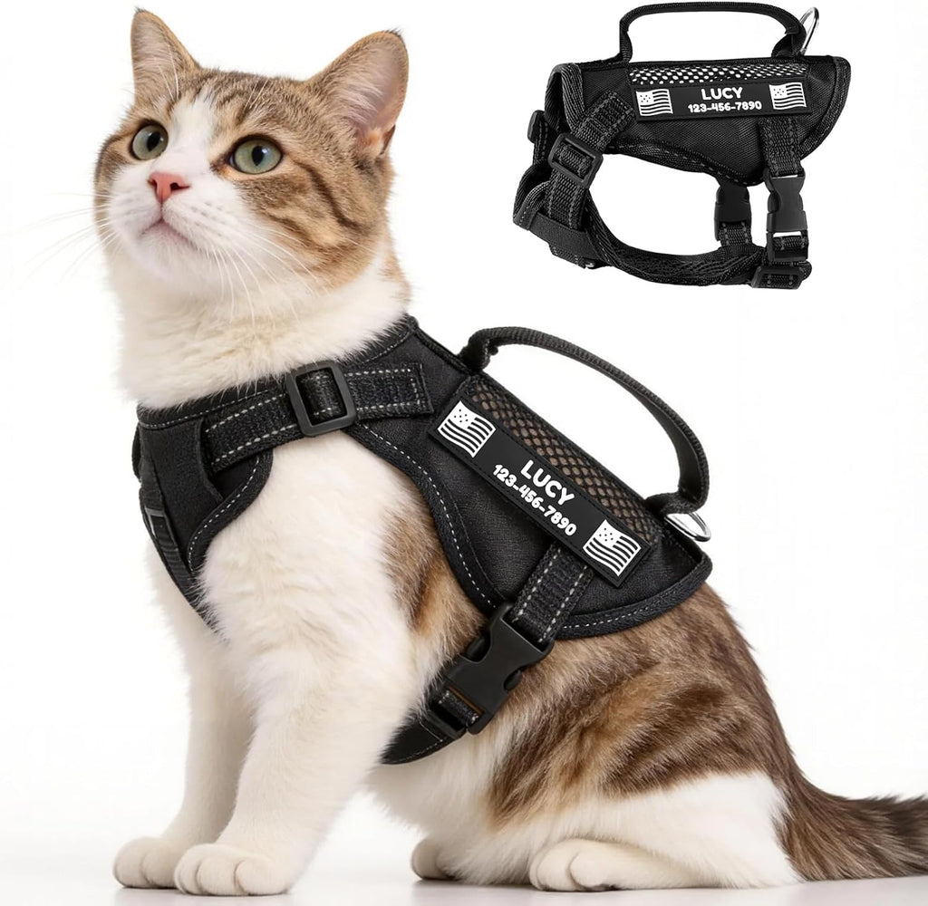 Echo Pounce imported military style cat harness with leash attachment ring detail.