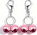 IVIA PET cat bell dog collar charm pack showing front view of pink metallic bells and stainless steel clips