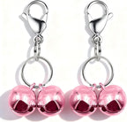 IVIA PET cat bell dog collar charm pack showing front view of pink metallic bells and stainless steel clips