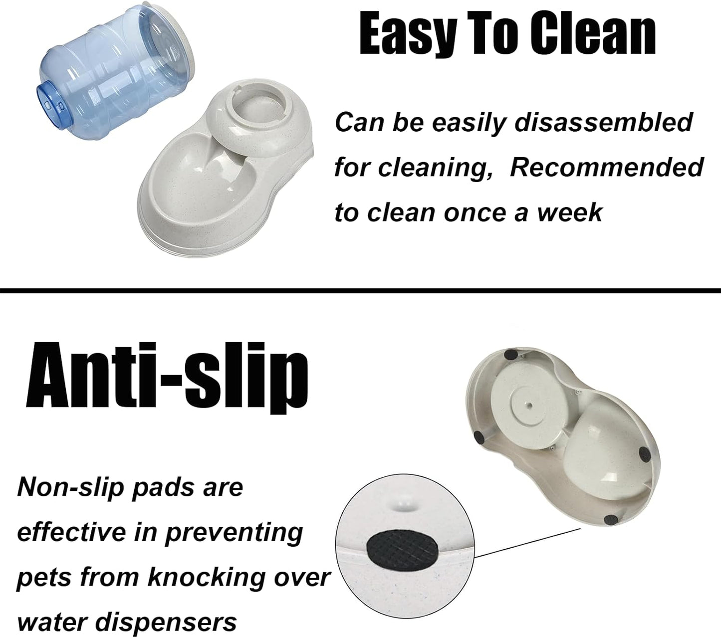 Leptzoa gravity pet feeding station with non slip rubber washers visible on the bottom base
