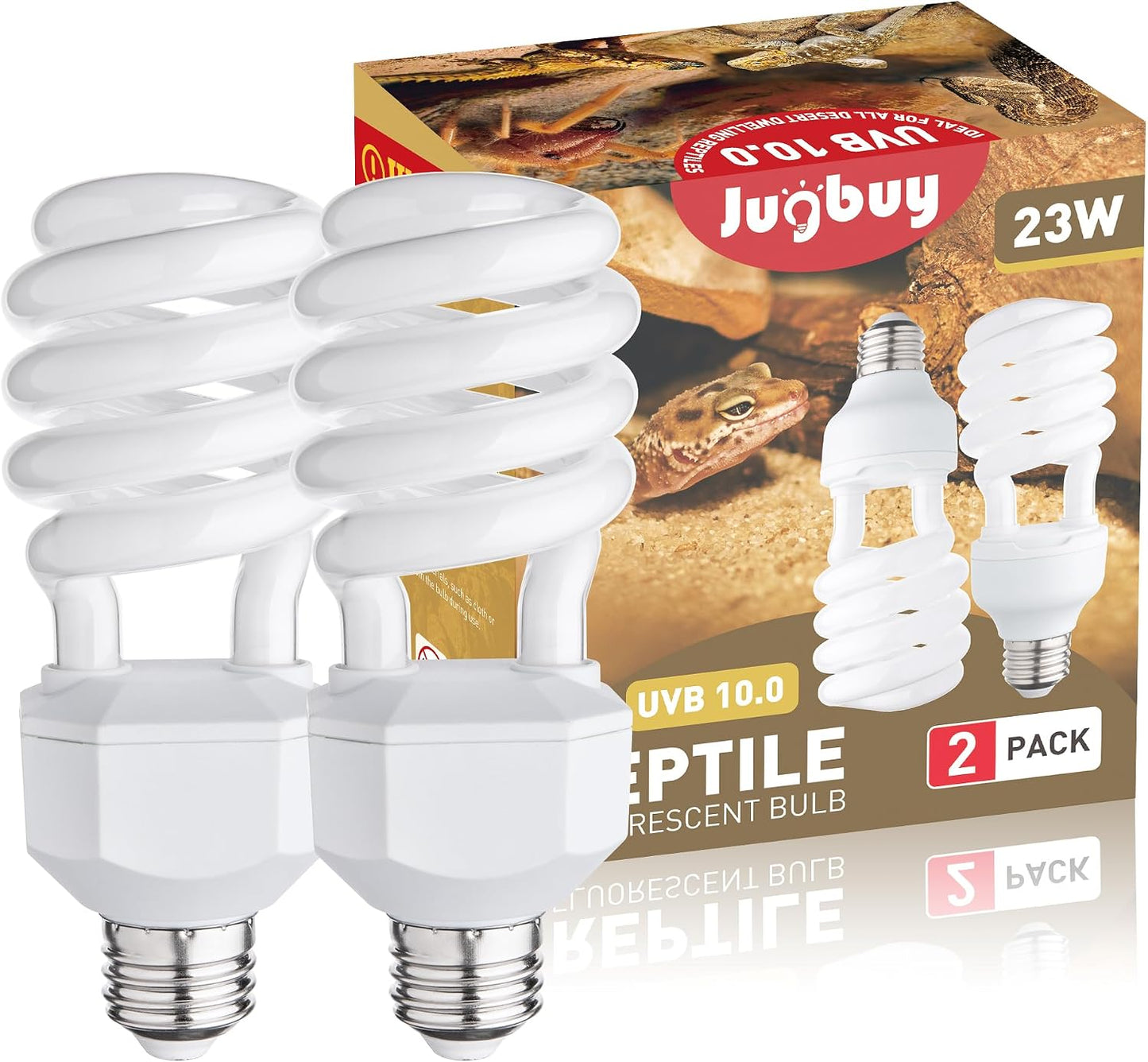 Jugbuy UVB 10.0 Reptile Light Bulb front view showcasing the spiral compact fluorescent design.