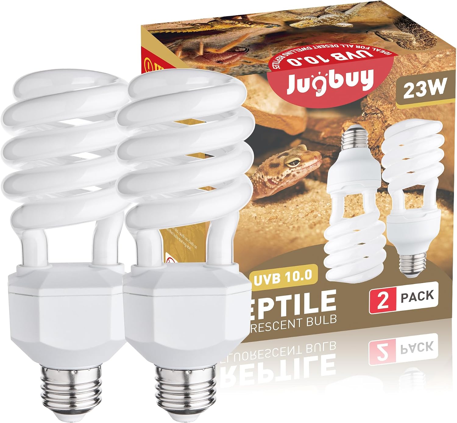Jugbuy UVB 10.0 Reptile Light Bulb front view showcasing the spiral compact fluorescent design.