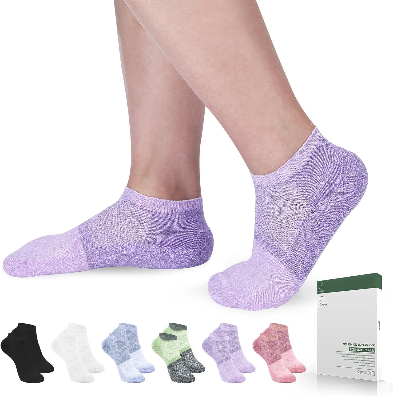 Bulinlulu Diabetic Socks 6 pack front view showing bamboo fabric texture.