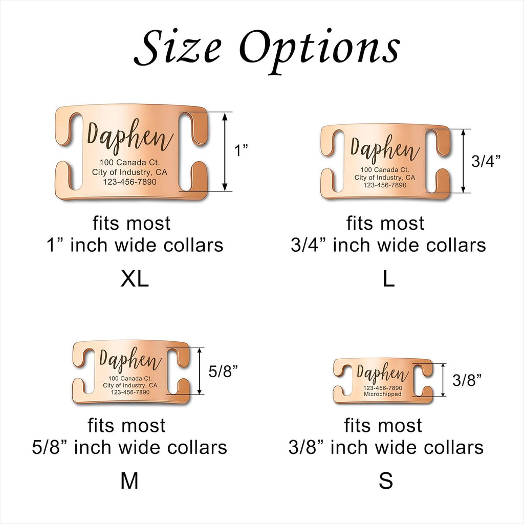 Custom engraved silver quiet dog collar nameplate showcasing clear personalized text details