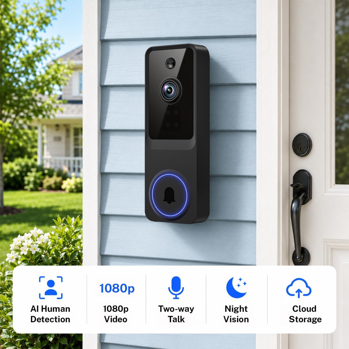 ByteBlaz smart doorbell camera featuring AI human detection technology