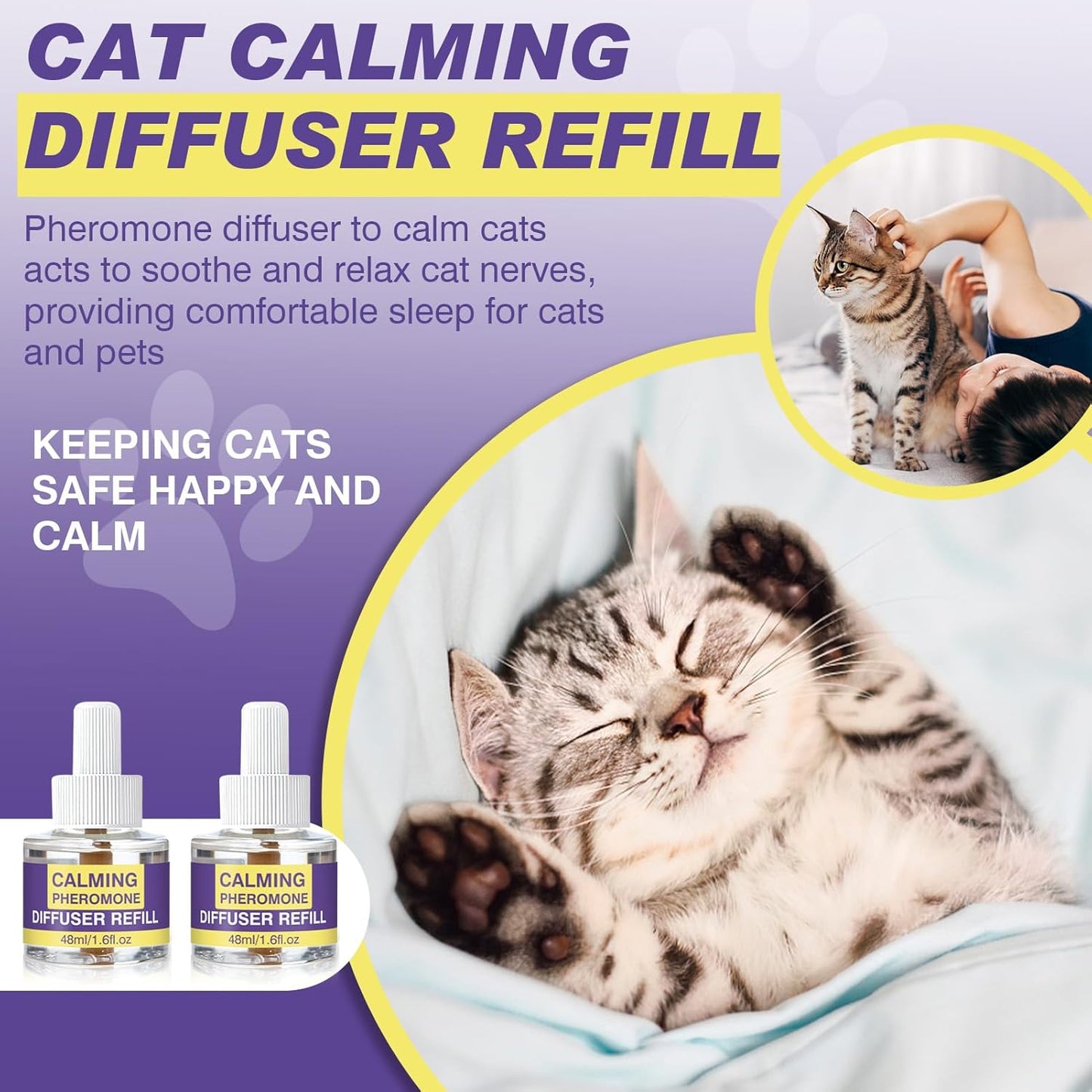 Close-up of a forty-eight milliliter cat pheromone diffuser refill bottle showing the wick.