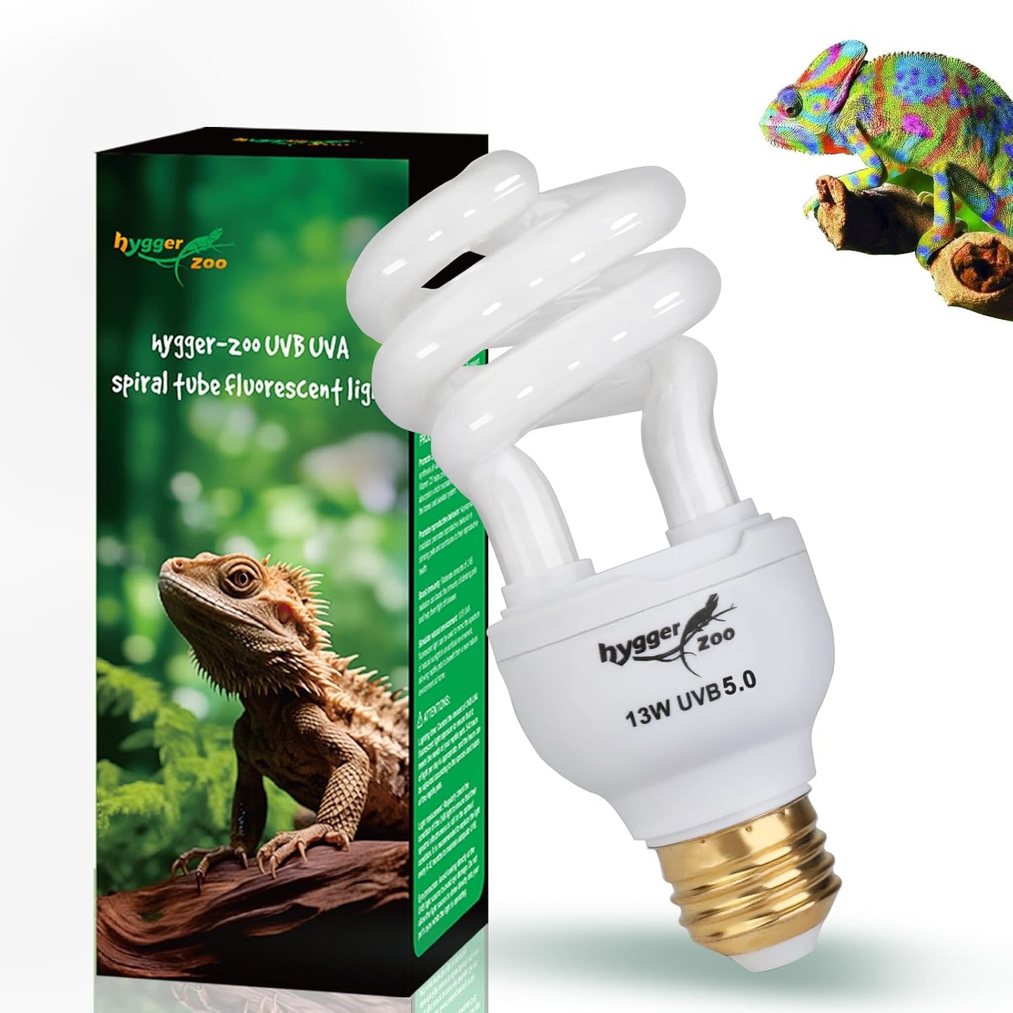 Hygger Zoo UVB reptile bulb 5.0 13 Watt front view packaging