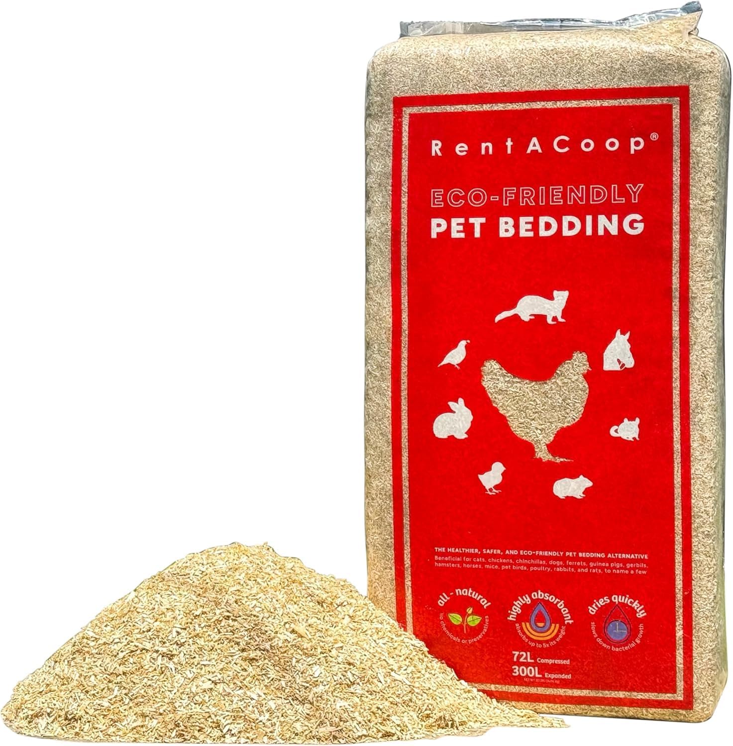 RentACoop premium hemp bedding 300 liter bag front view