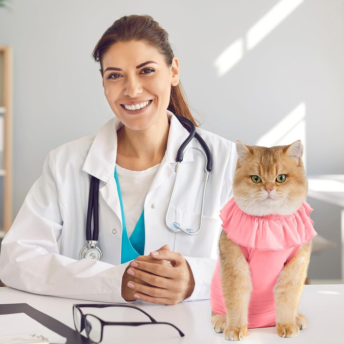 Avont surgical cat suit back view showing litter box friendly opening