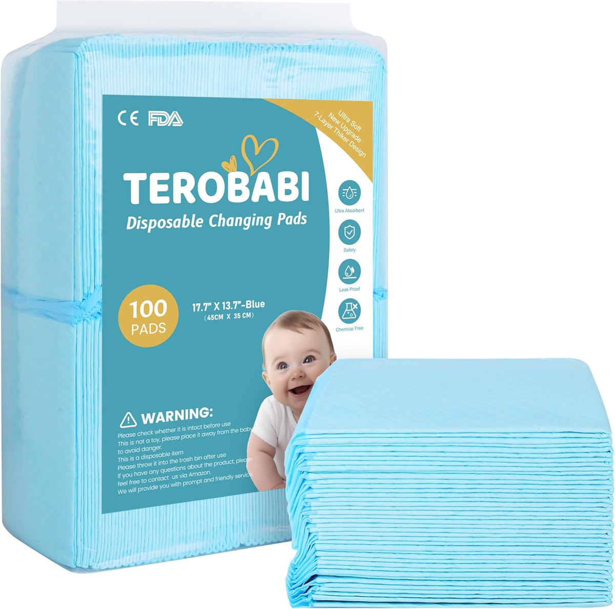 Terobabi disposable baby changing pads front view box packaging