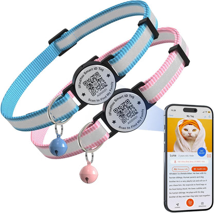 Breakaway Cat Collar with Safety Bell & Reflective Strips | QR Code ID Tag & Name Plate | Adjustable for Kittens Pink - Image 10