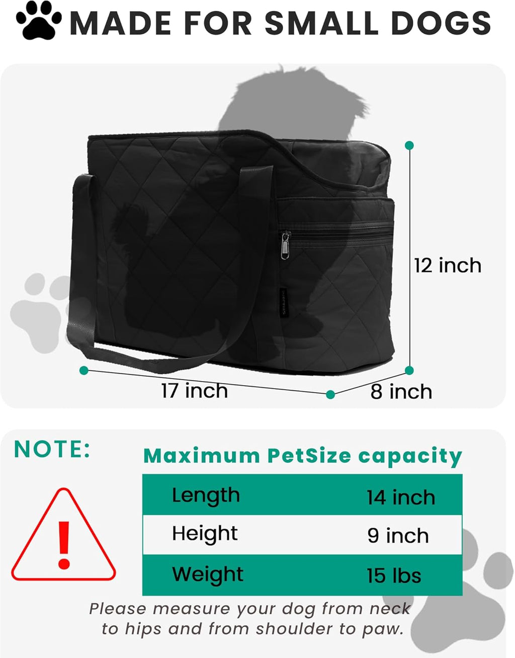 Side view of dog tote bag showing storage pockets