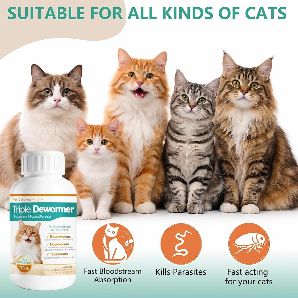 Feline oral suspension liquid dewormer 120 milliliter bottle by Nuzzleup