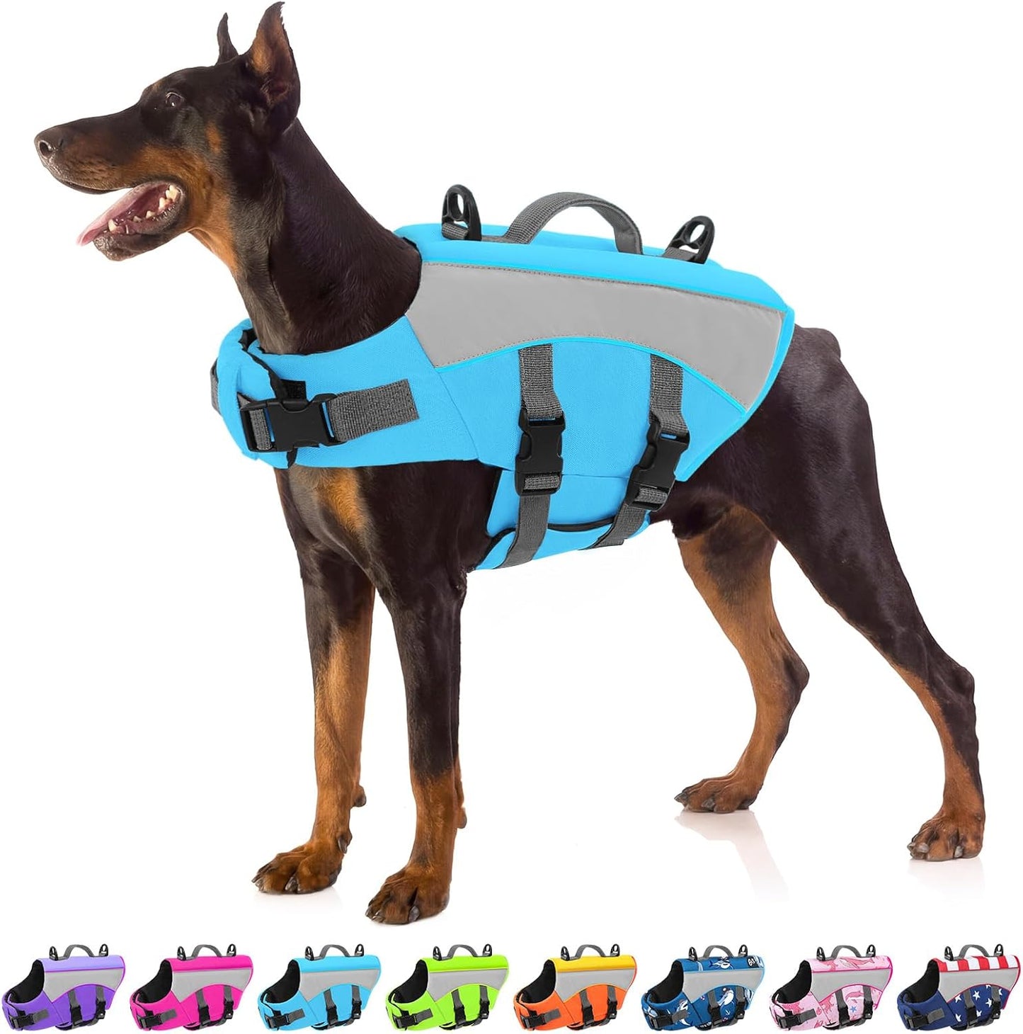 Dog Life Jacket, High Flotation Dog Swimming Vest with Handle, High Visibility Doggy Life Preserver for Pool Beach, Adjustable Pet Water Vest Lifejacket for Medium Large Dogs, USA Flag L - Image 9