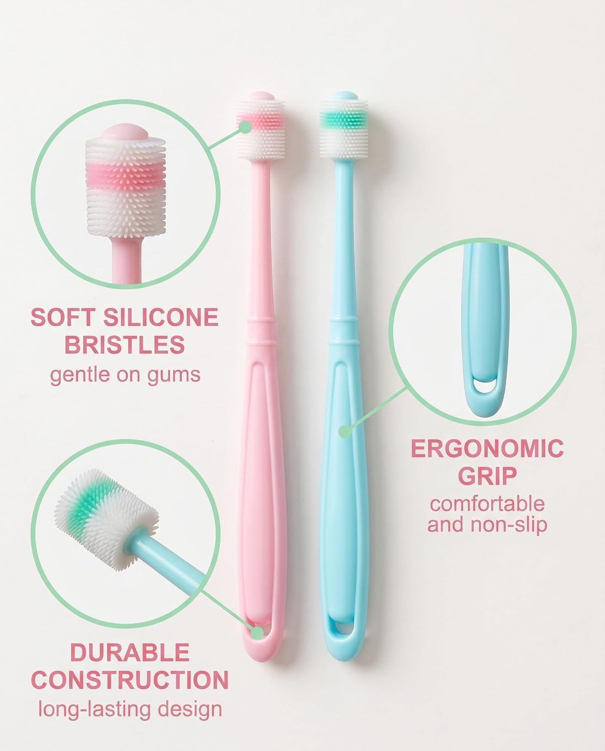 Set of two multi colored pet dental toothbrushes for home care