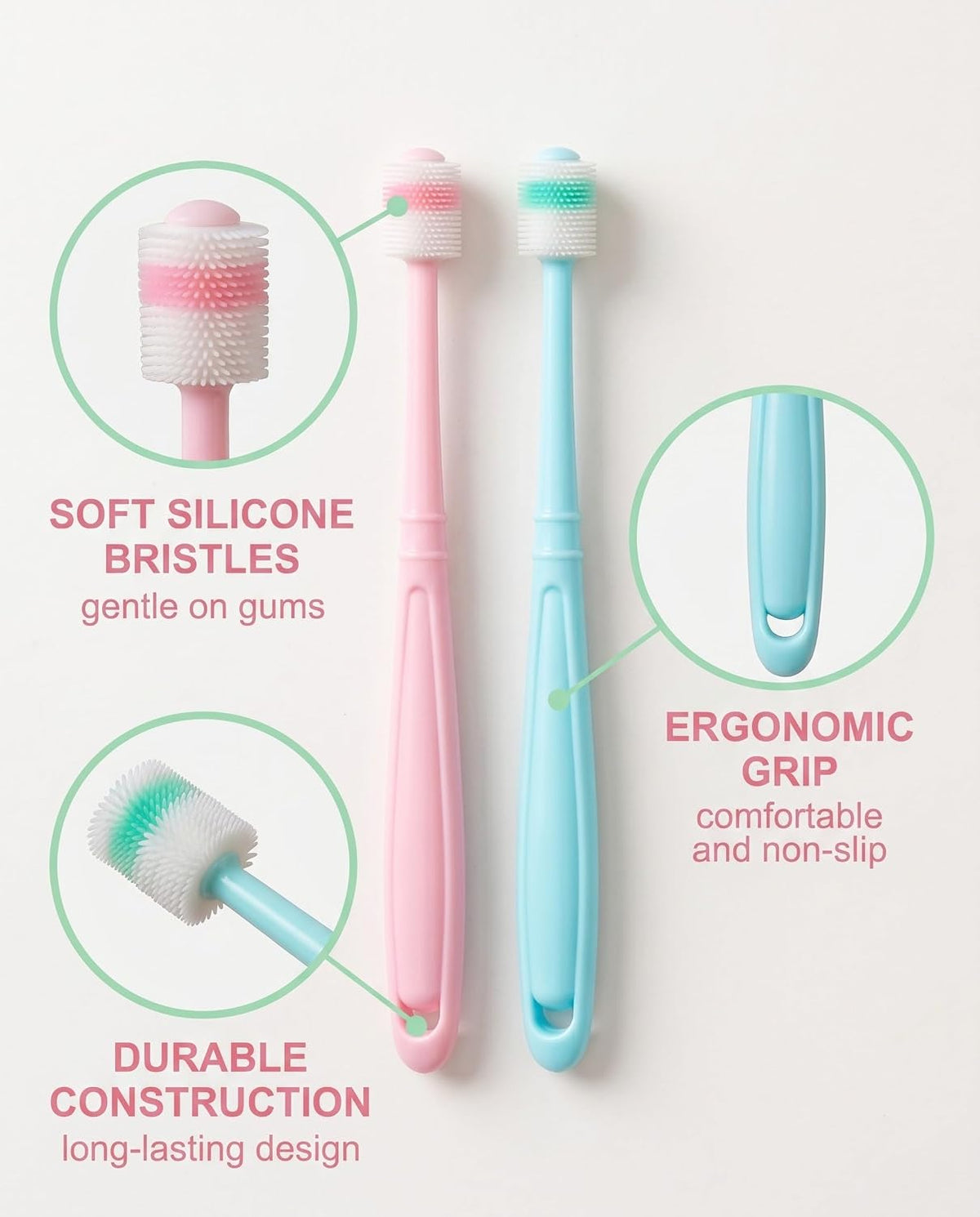 Set of two multi colored pet dental toothbrushes for home care