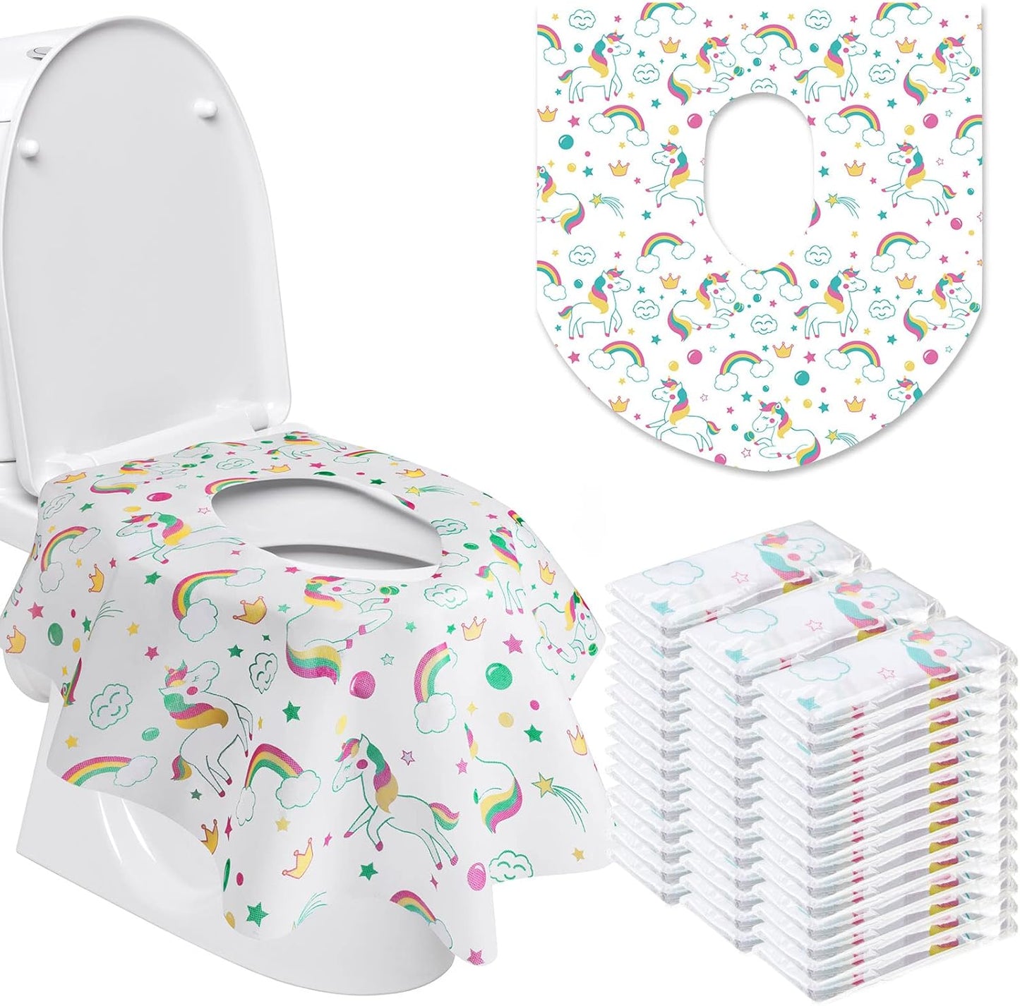 Reginary disposable toilet seat covers 50 pack front view showcasing unicorn packaging