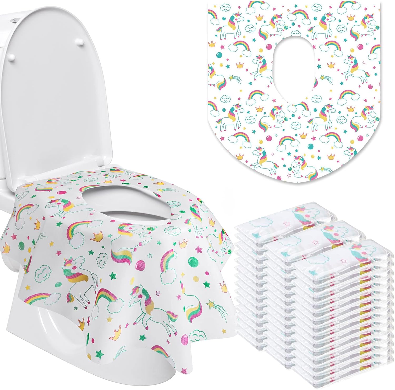 Reginary disposable toilet seat covers 50 pack front view showcasing unicorn packaging