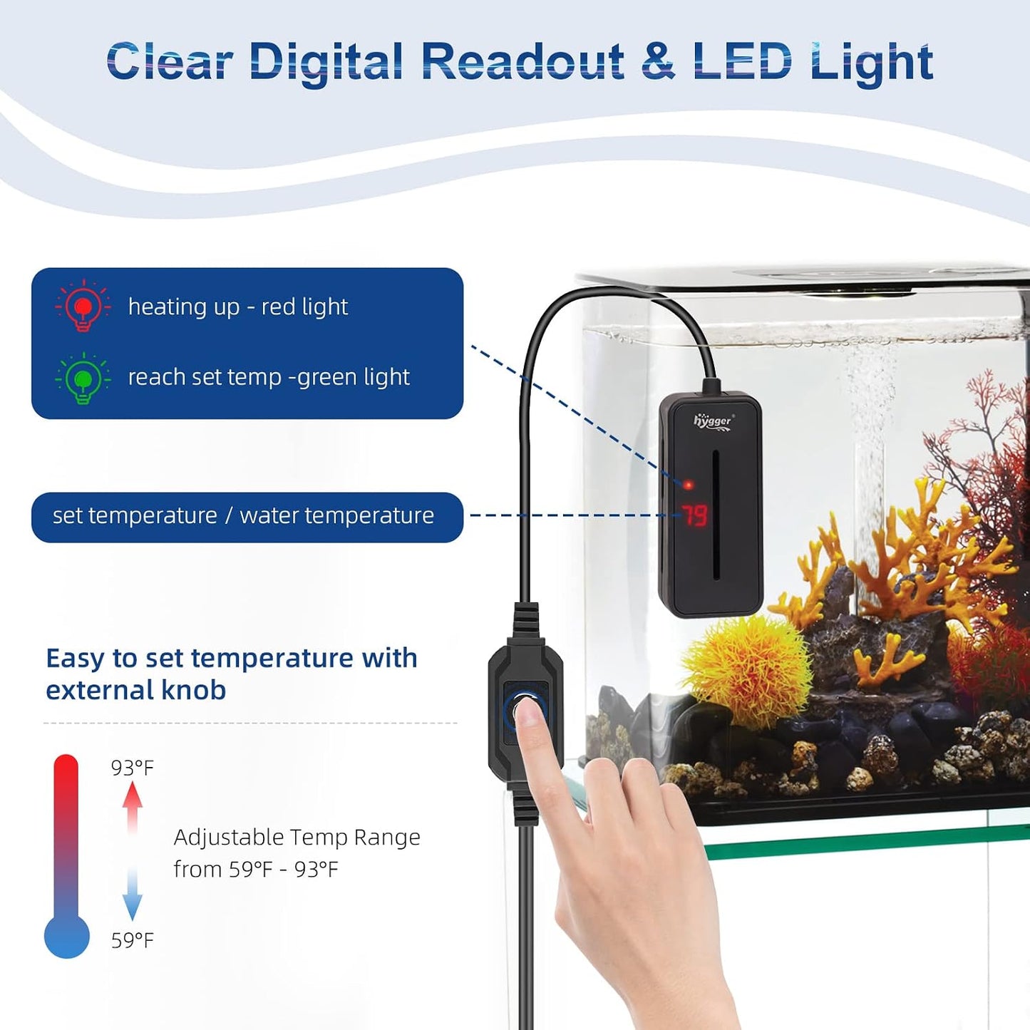 Hygger aquarium heater digital LED temperature display