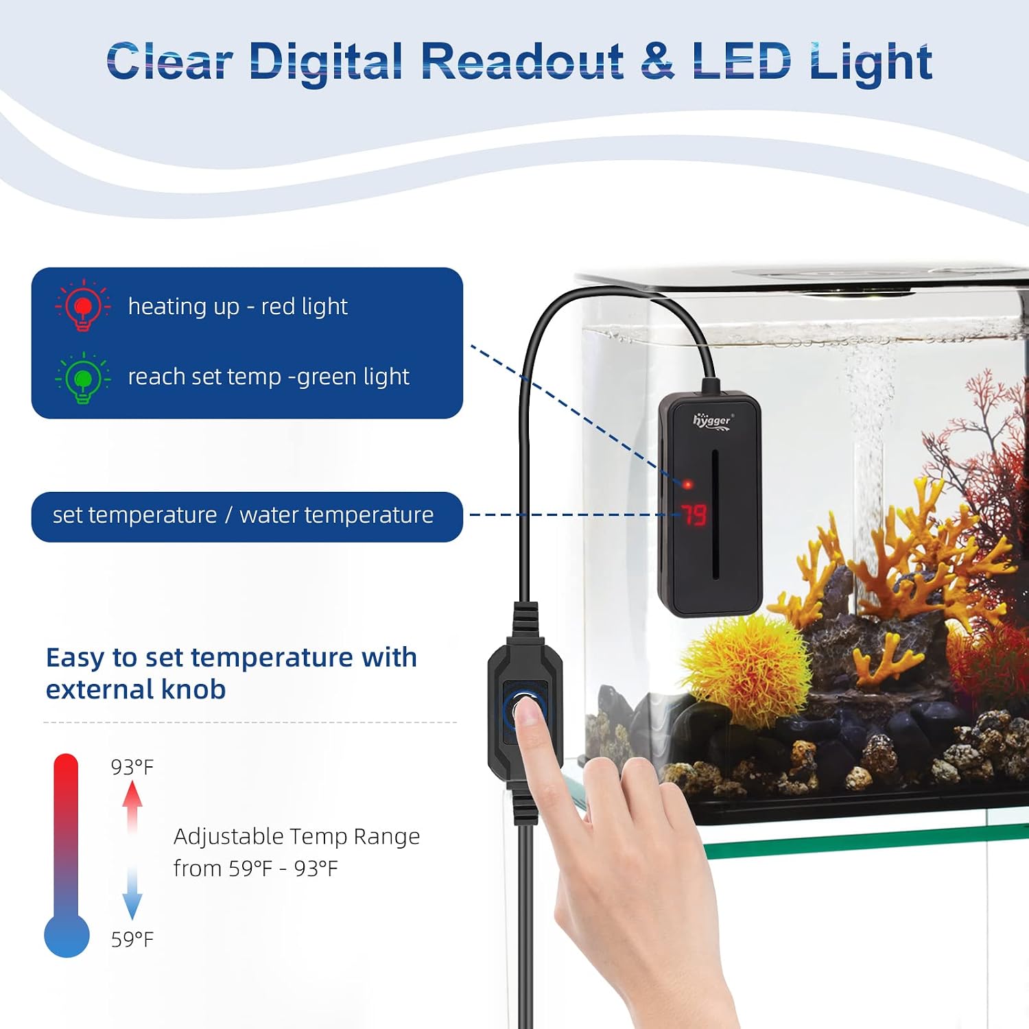 Hygger aquarium heater digital LED temperature display