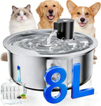 Dog Water Fountain, 8L Stainless Steel Dog Water Fountain for Large Dogs, Dog Water Bowl Dispenser, Super Quiet Pump and Replacement Filters for Cats and Dogs (Silver-8L+3Filters) - Image 11