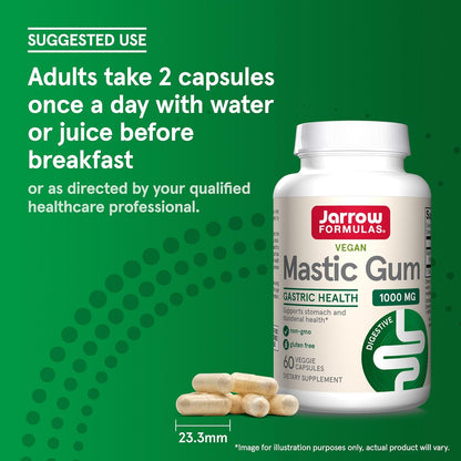 Jarrow Formulas Mastic Gum 60 capsules side view showing directions for use