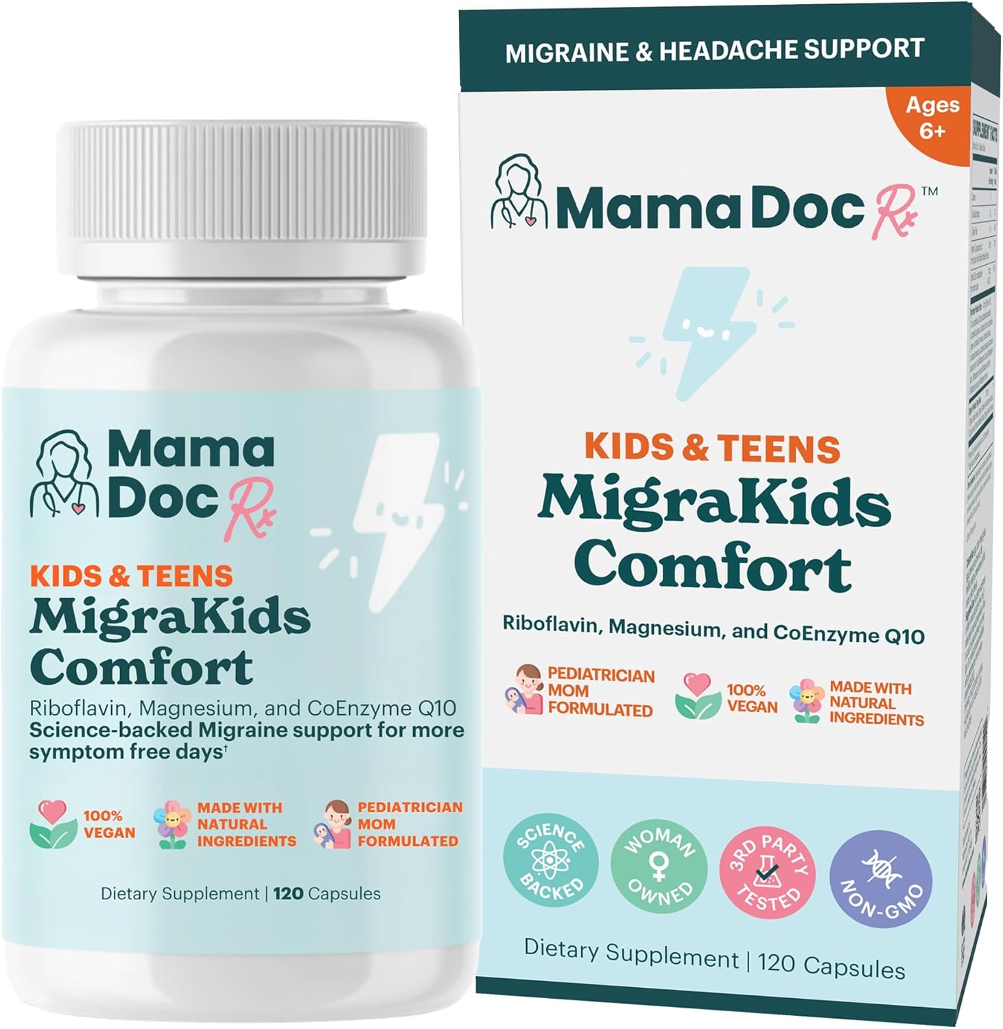 MamaDoc Rx MigraKids Comfort bottle front view for kids migraine support