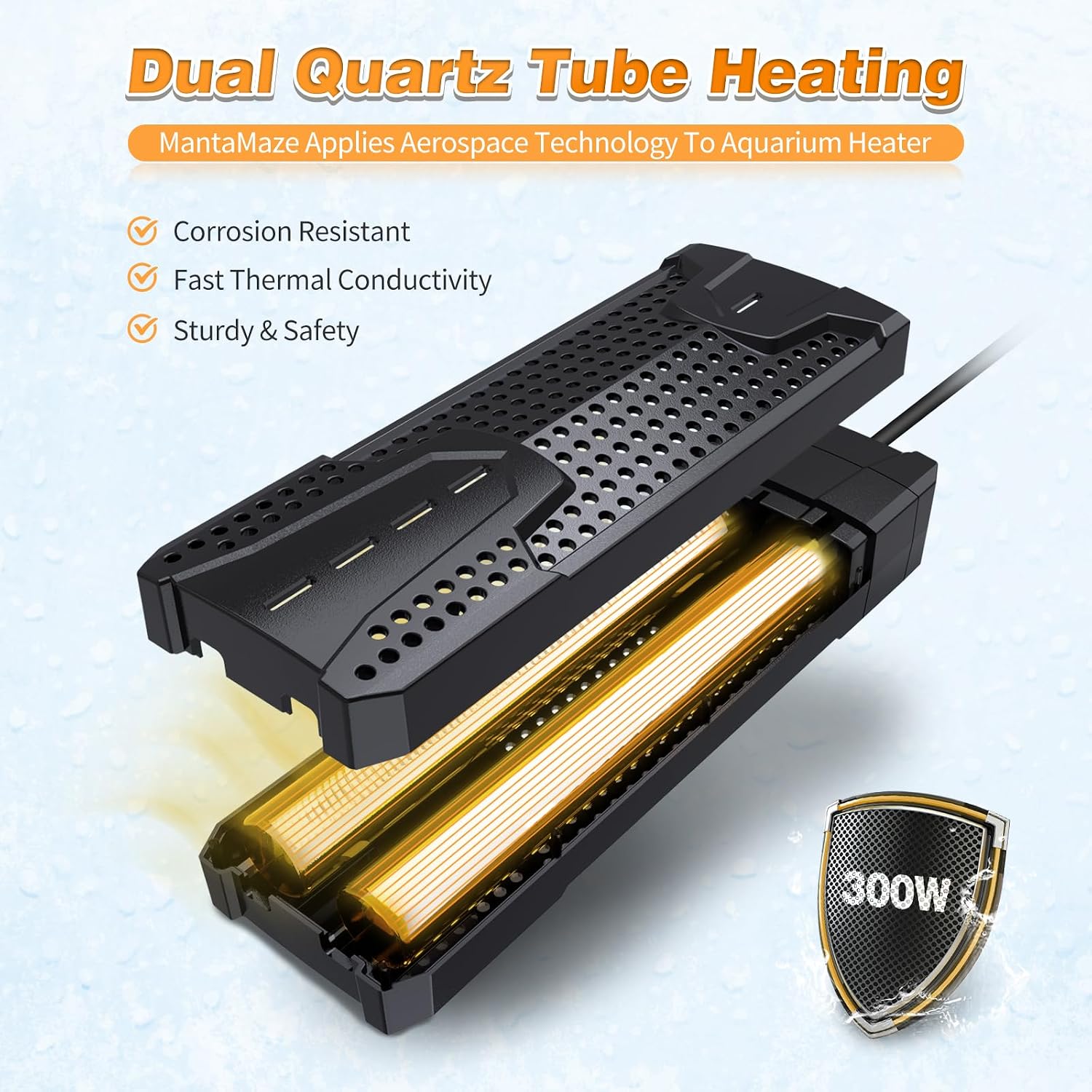 Side profile of MantaMaze 300W aquarium heater