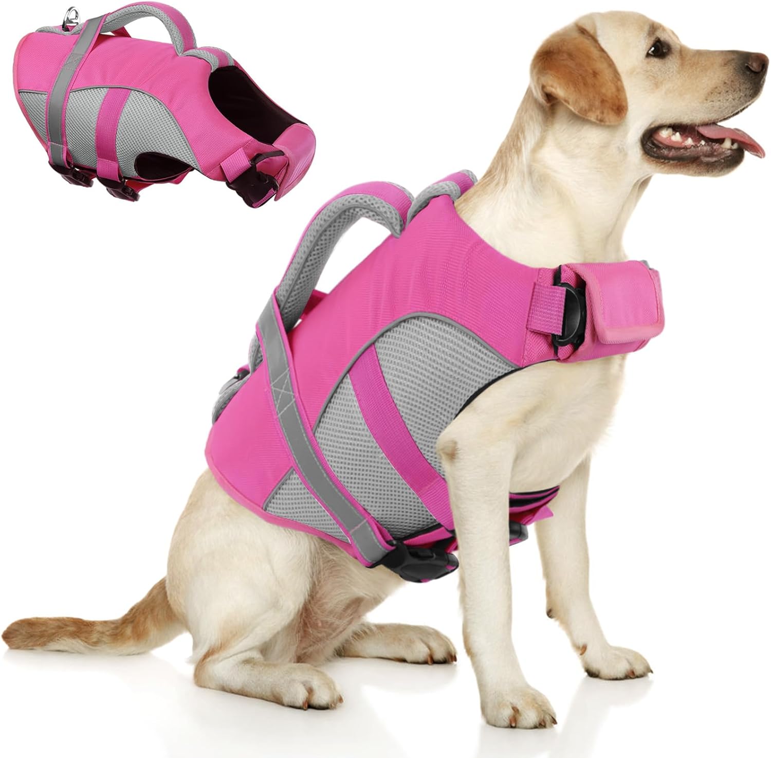 Queenmore Dog Life Jacket, Adjustable Ripstop Dog Life Vest for Swimming Boating, Doggy Lifesaver with Superior Buoyancy and Rescue Handle, Pet Swimming Vest for Large DogsGreen,L - Image 11