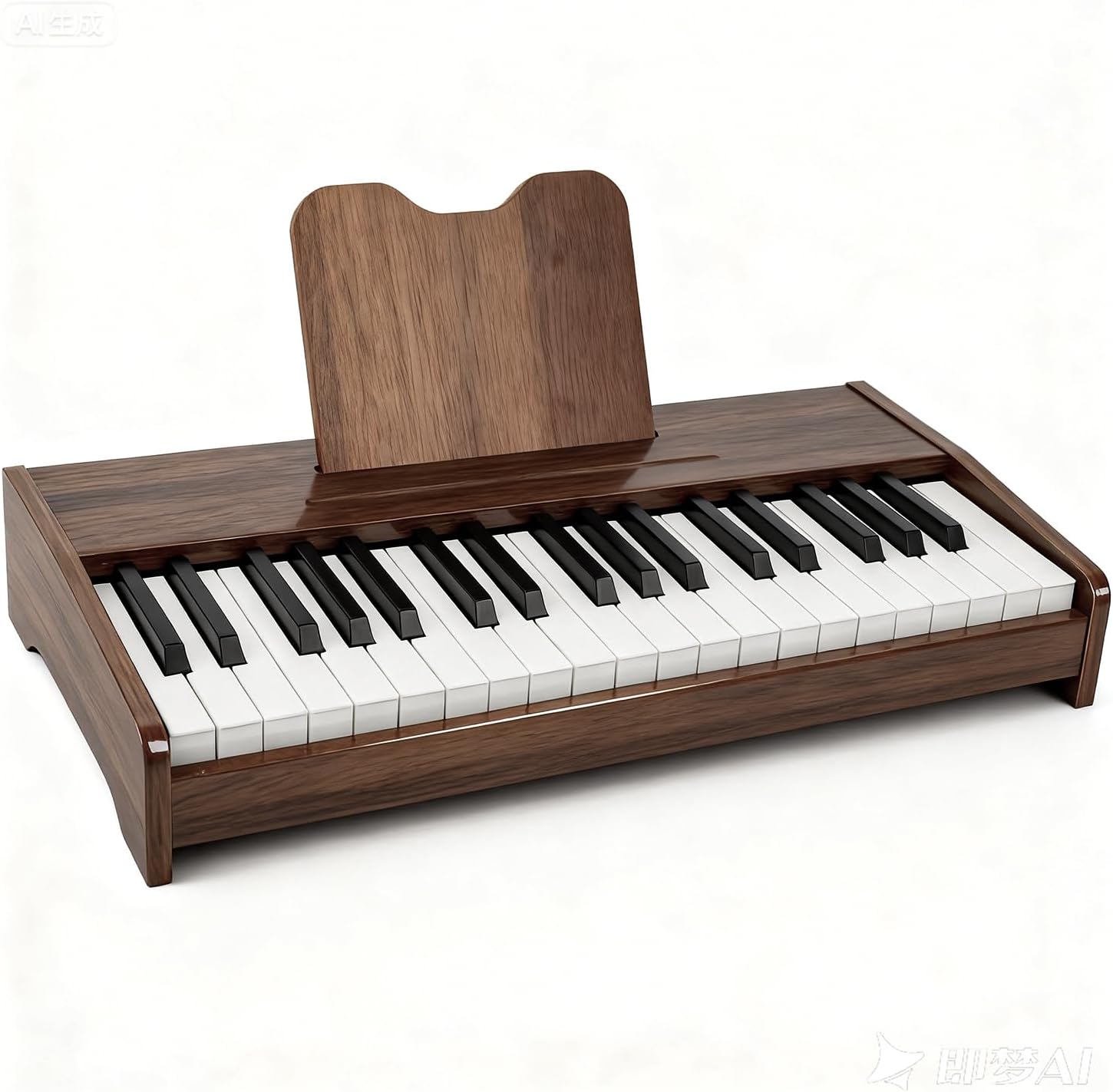 JALOKEE kids wooden piano keyboard front view showing 37 keys and walnut finish