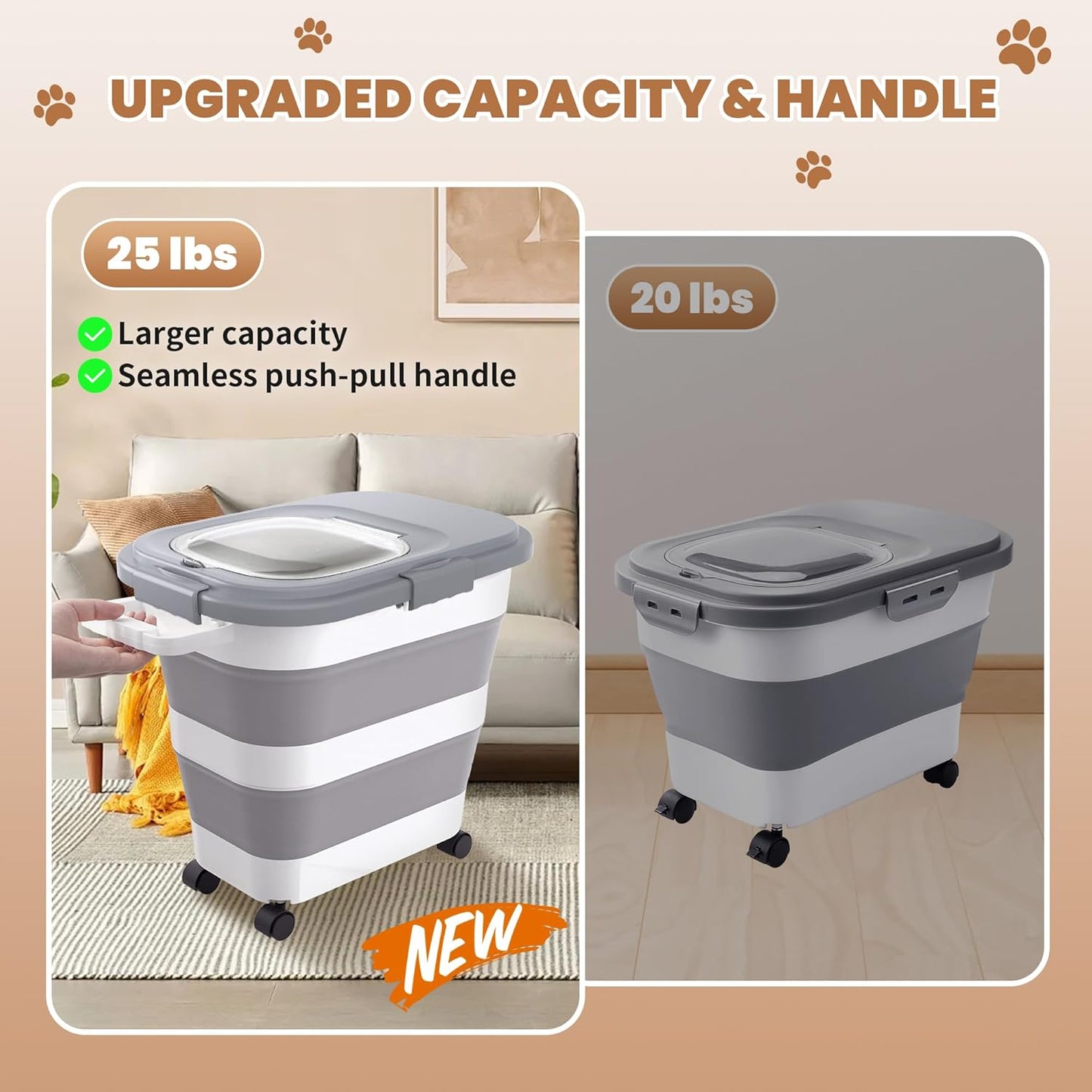 Side view of dog food bin with locking lid clips