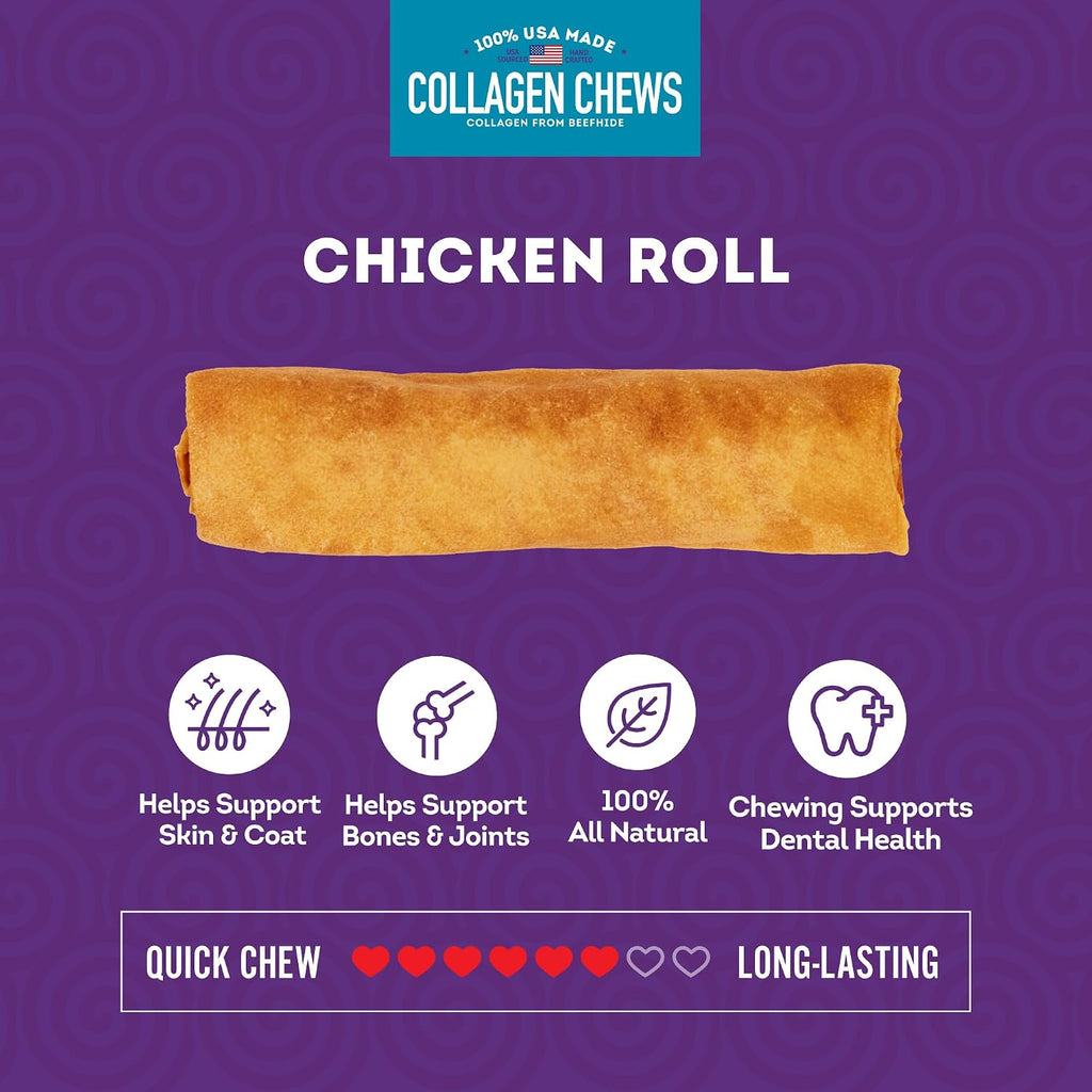 Six to seven inch beefhide collagen rolls for canine dental health