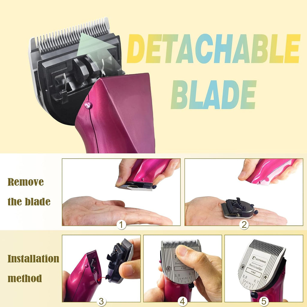 Close up view of the titanium coated ceramic grooming blade assembly details.