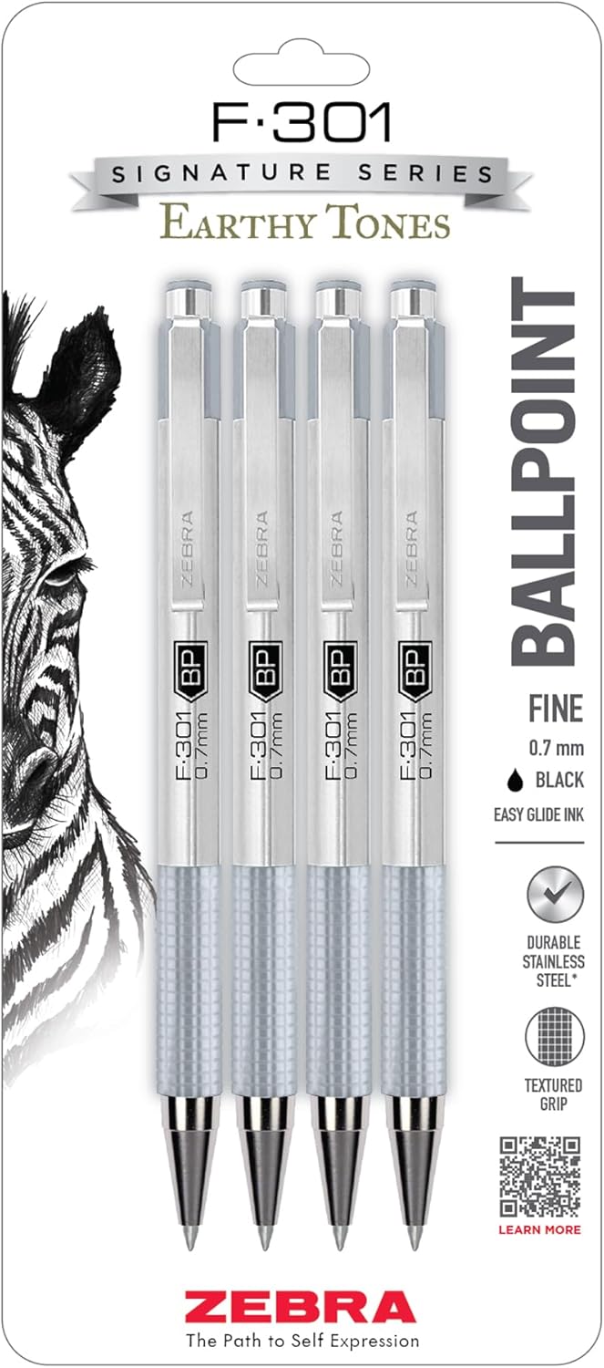 Zebra Pen F-301 Ballpoint Assorted Ink Fine Point 0.7mm Pen, Easy-Glide Ink, Stainless Steel Retractable, Non-Slip Grip, Professional Design, Ideal for Office, Journal and Planner Use, 4-Pack (27104) - Image 15