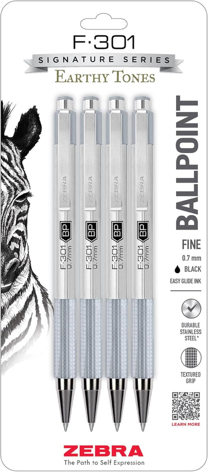 Zebra Pen F-301 Ballpoint Assorted Ink Fine Point 0.7mm Pen, Easy-Glide Ink, Stainless Steel Retractable, Non-Slip Grip, Professional Design, Ideal for Office, Journal and Planner Use, 4-Pack (27104) - Image 15