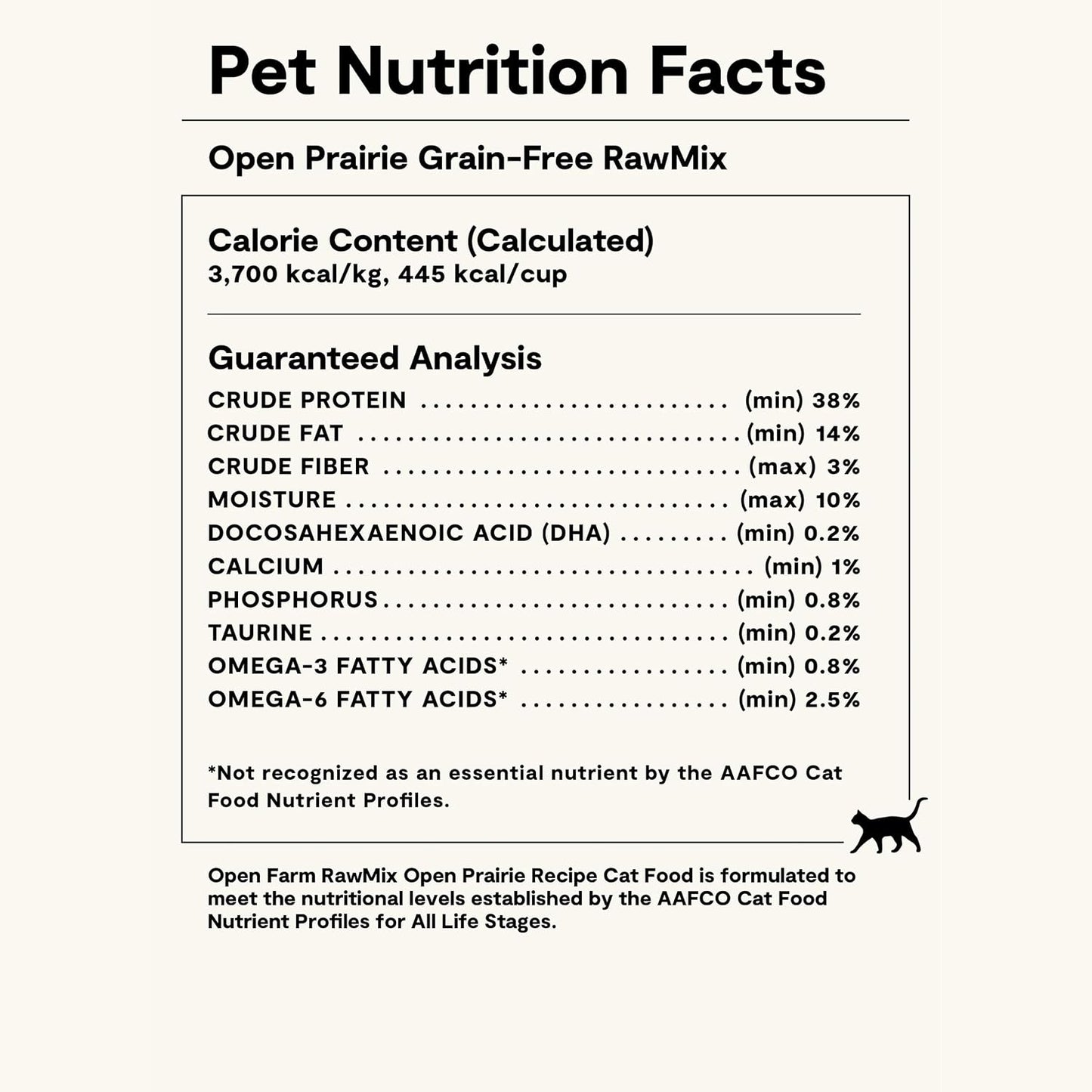 Open Farm RawMix dry cat food packaging highlighting the whole prey profile features