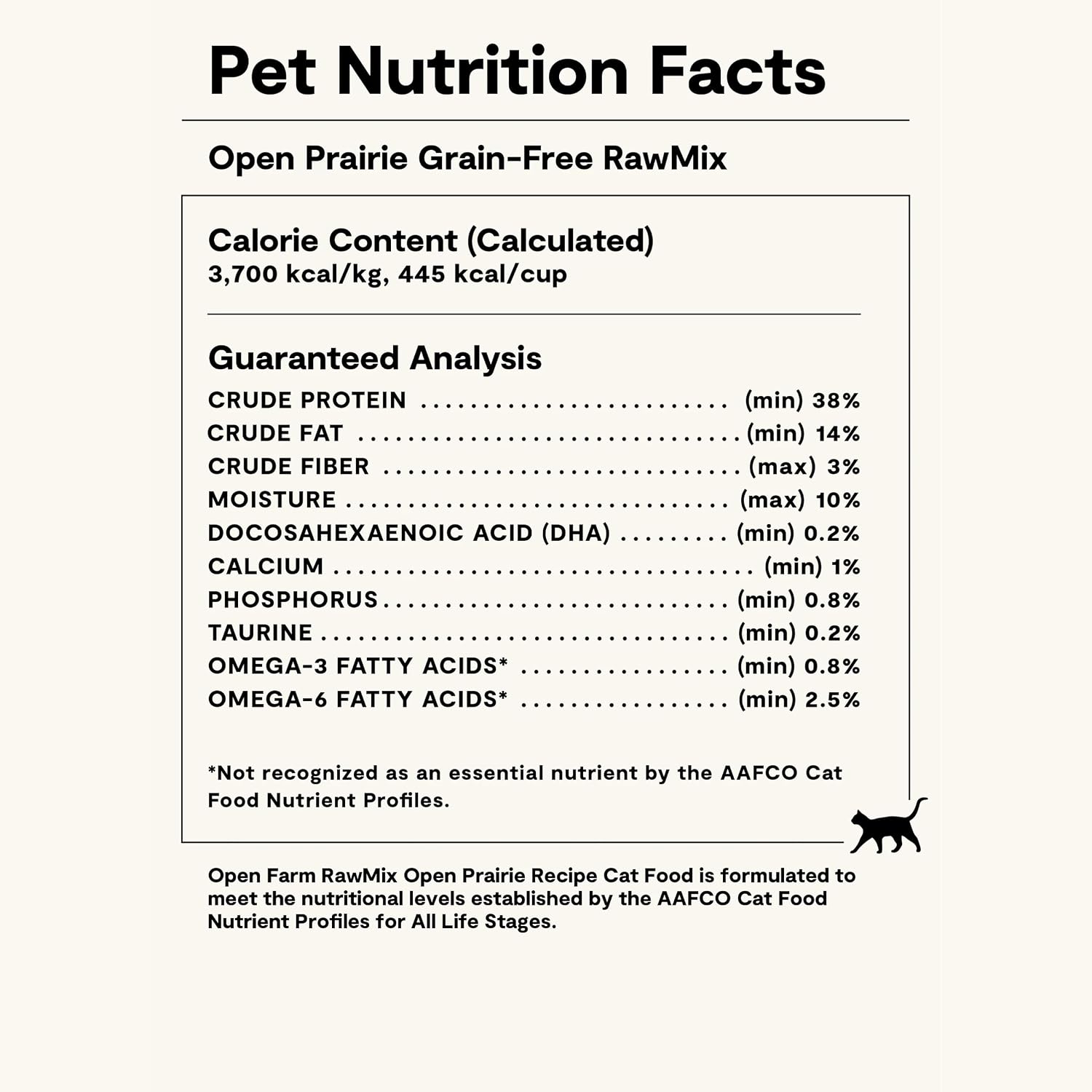 Open Farm RawMix dry cat food packaging highlighting the whole prey profile features